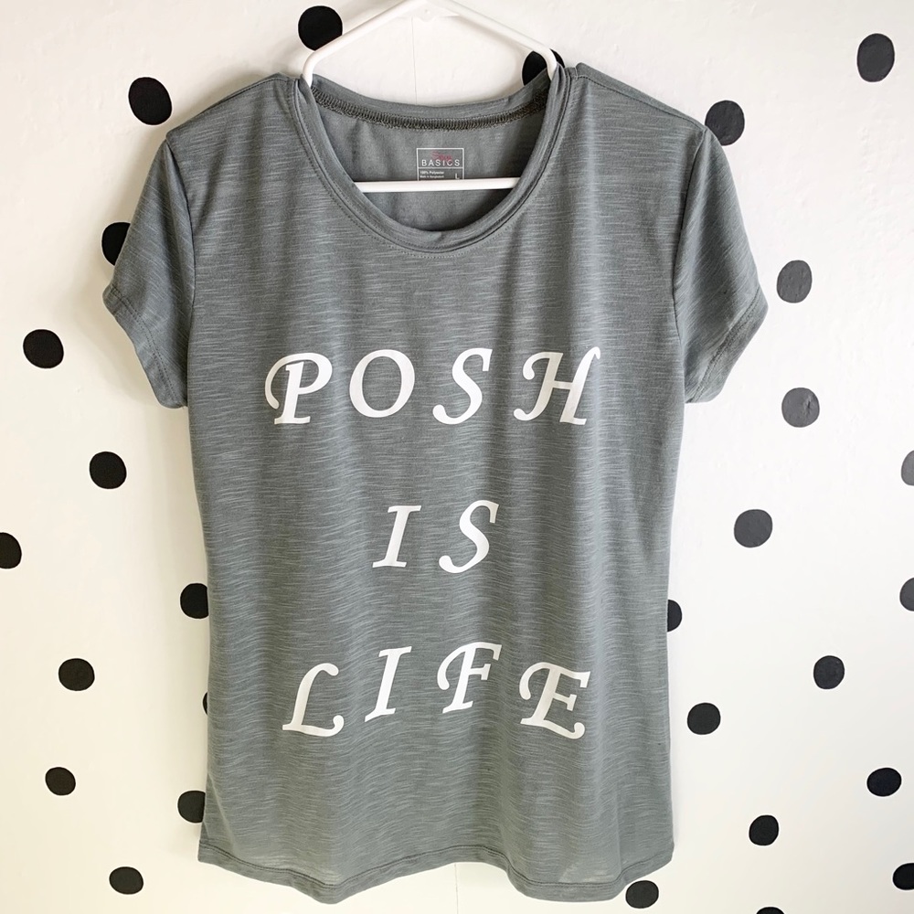 🎉HP🎉MAKE OFFER 🆕POSH IS LIFE GREY/WHITE SHIRT L